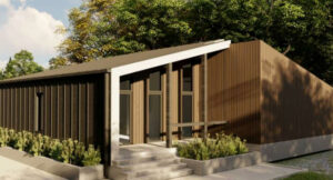 "Prefab SIP woning met moderne gevel en grote ramen" "Prefab huis interieur energiezuinige woning"